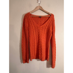 Vintage Y2K GAP Orange Alpaca Wool Blend Cable Knit V-Neck Sweater Womens Size M